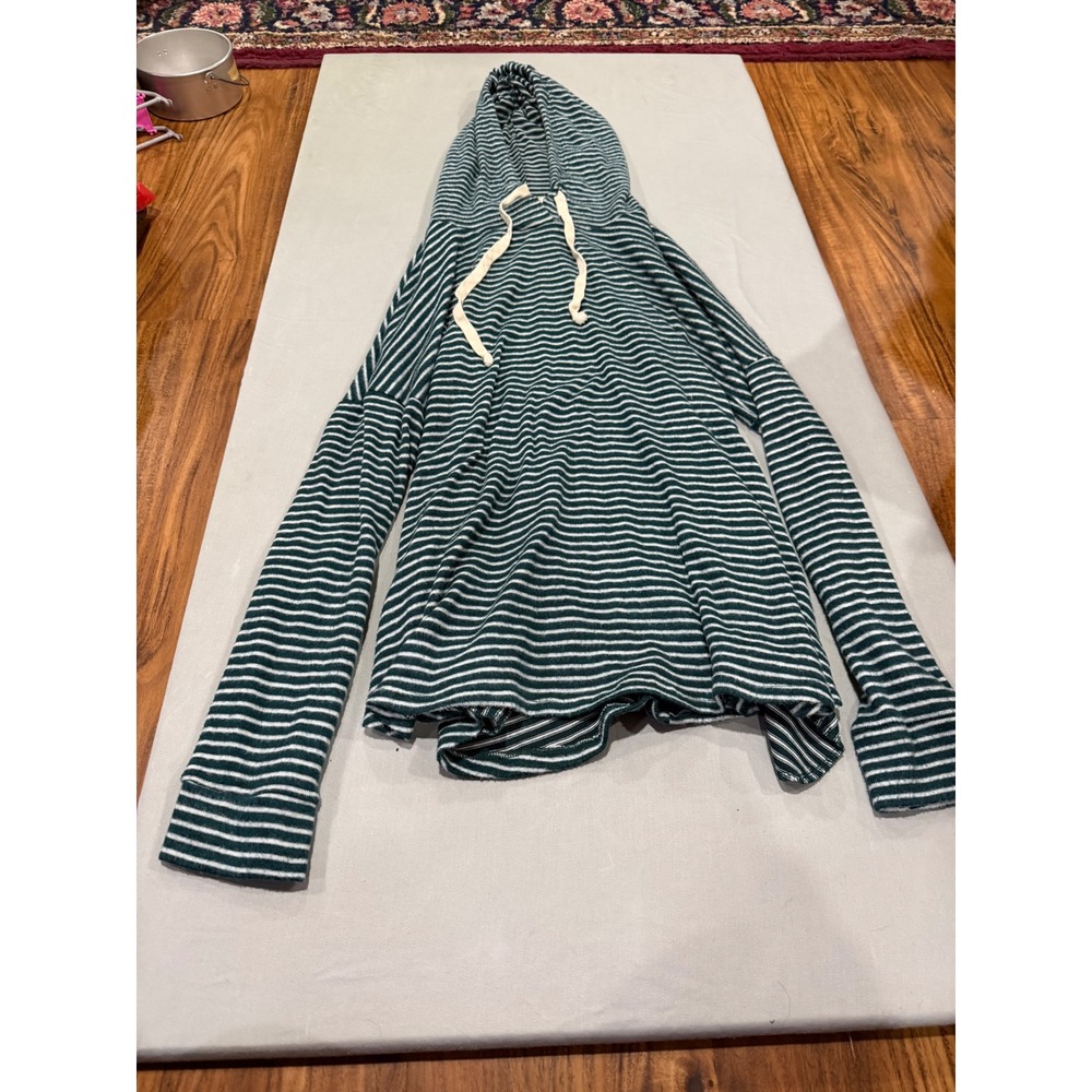 Coastal Womens 143 Story by Line Up Striped Knit Hoodie Medium Green White
